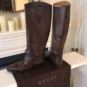 Gucci Dark Brown Boulanger Equestrian Lace-up Boot